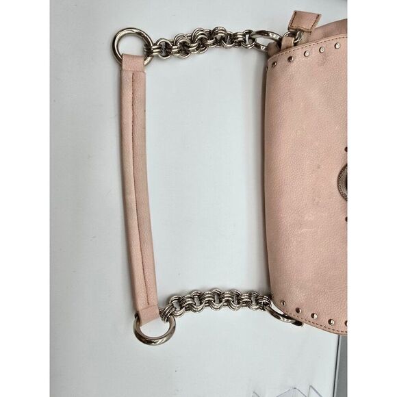 Pink Leather Shoulder Bag W/ Metal Chain Strap & Studded Details - Chic & Practi - Picture 5 of 5